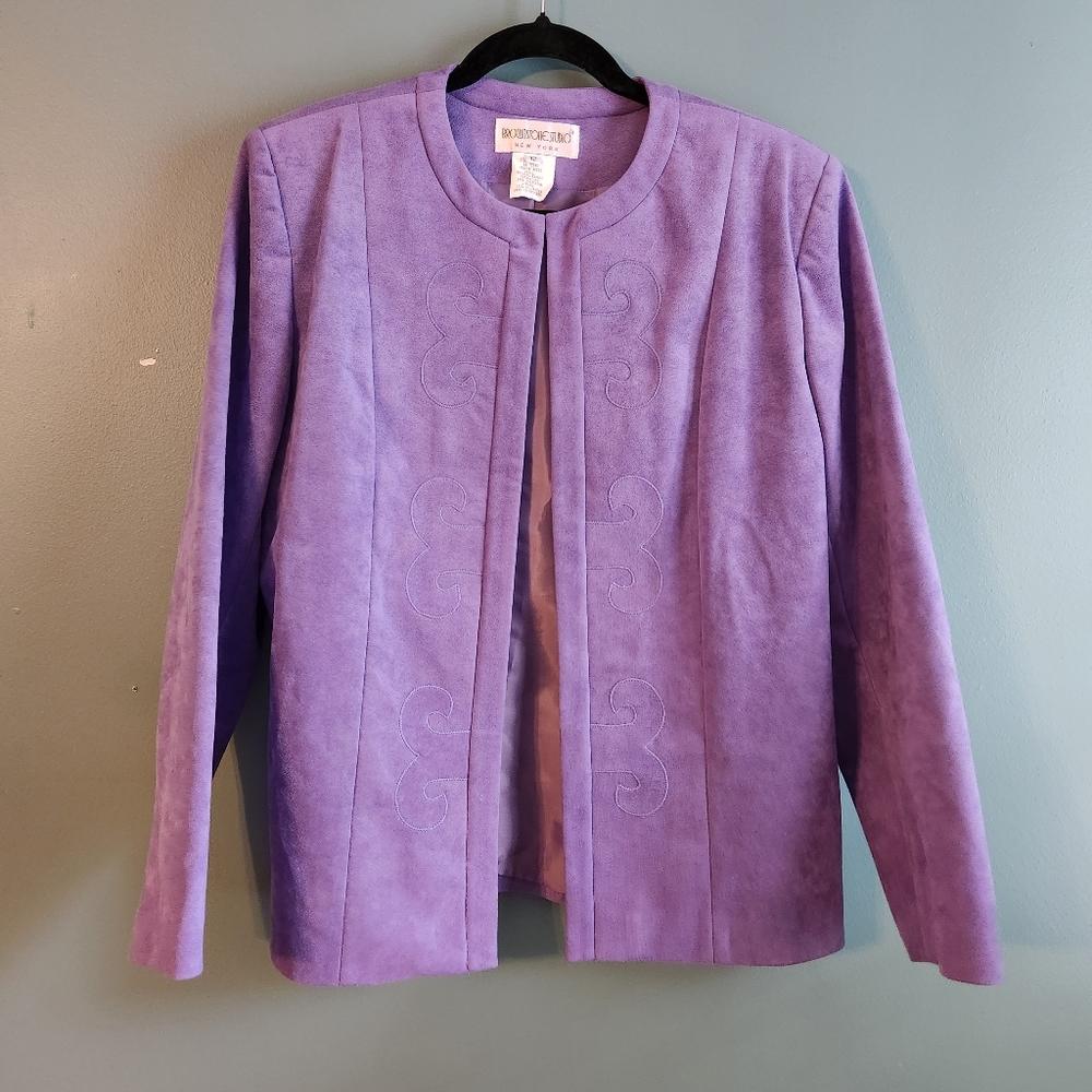 Vintage Brownstone Studio Suede Purple Blazer and Skirt Set Women's 12 NWOT